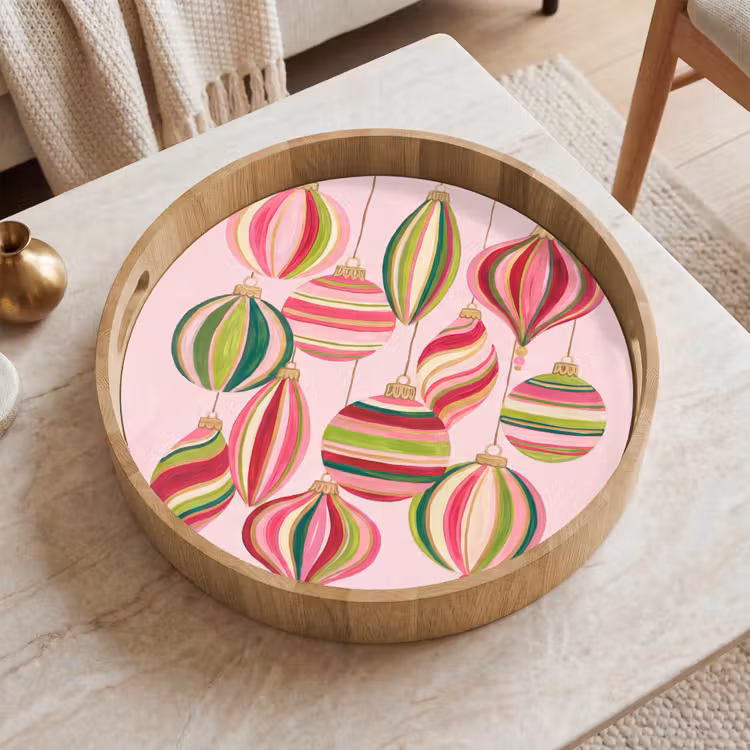 Tablett - Weihnachtsdekoration – Gestreift – Rosa — 2