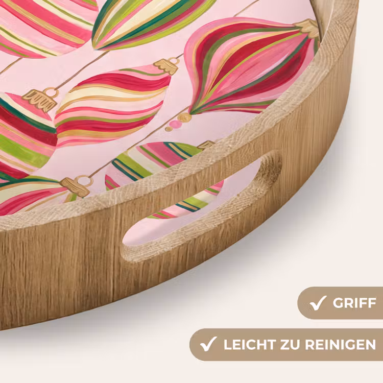 Tablett - Weihnachtsdekoration – Gestreift – Rosa — 5