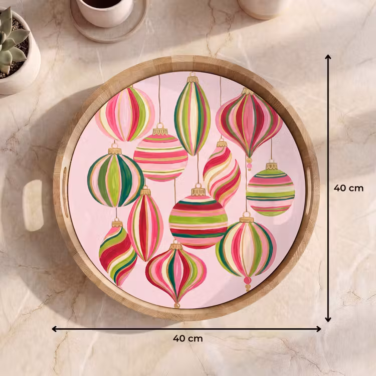 Tablett - Weihnachtsdekoration – Gestreift – Rosa — 9