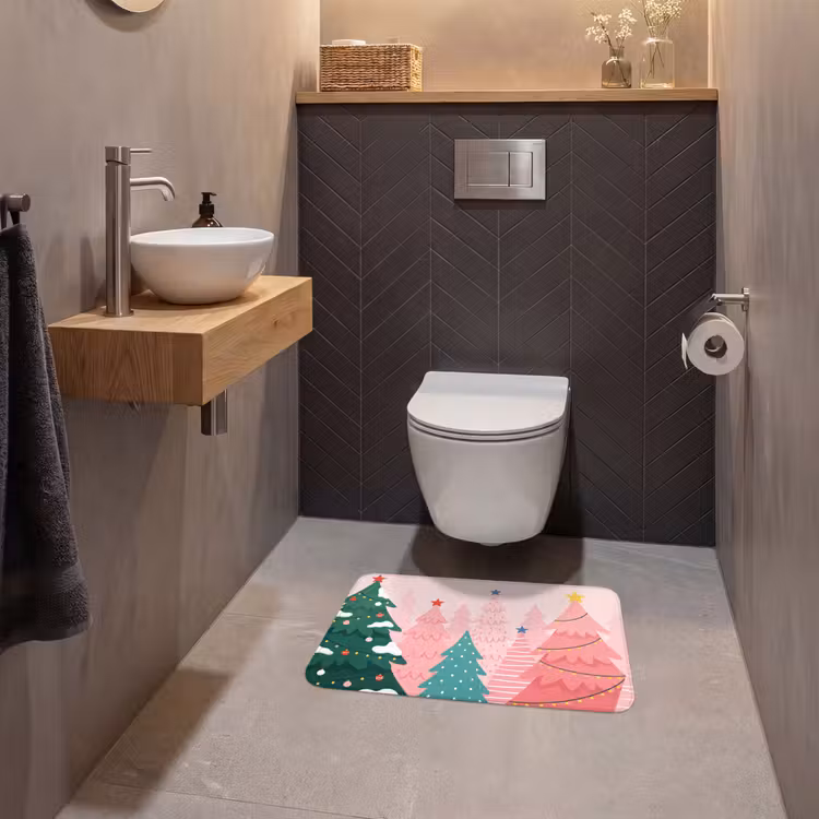 WC Vorleger - Weihnachtsbäume – Illustration – Rosa — 2