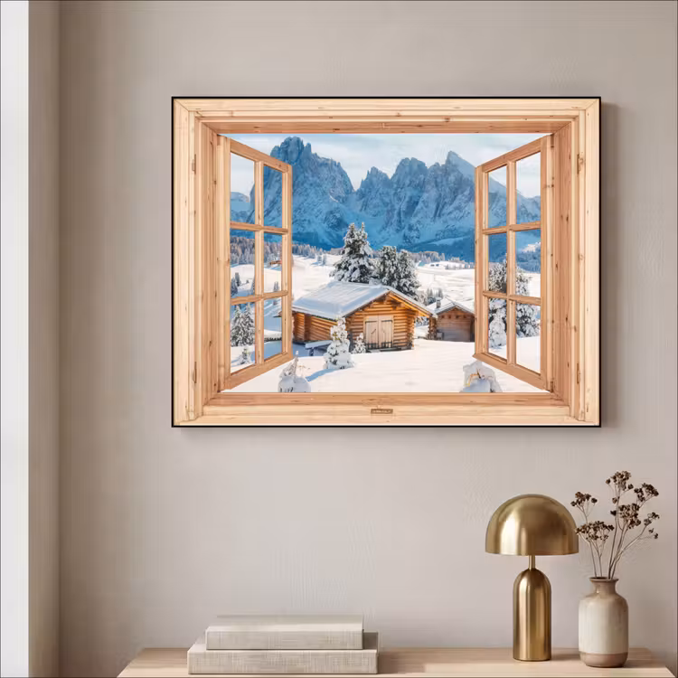 Art Frame - Durchblick - Winterlandschaft - Hütte - Berge - Aussicht — 4