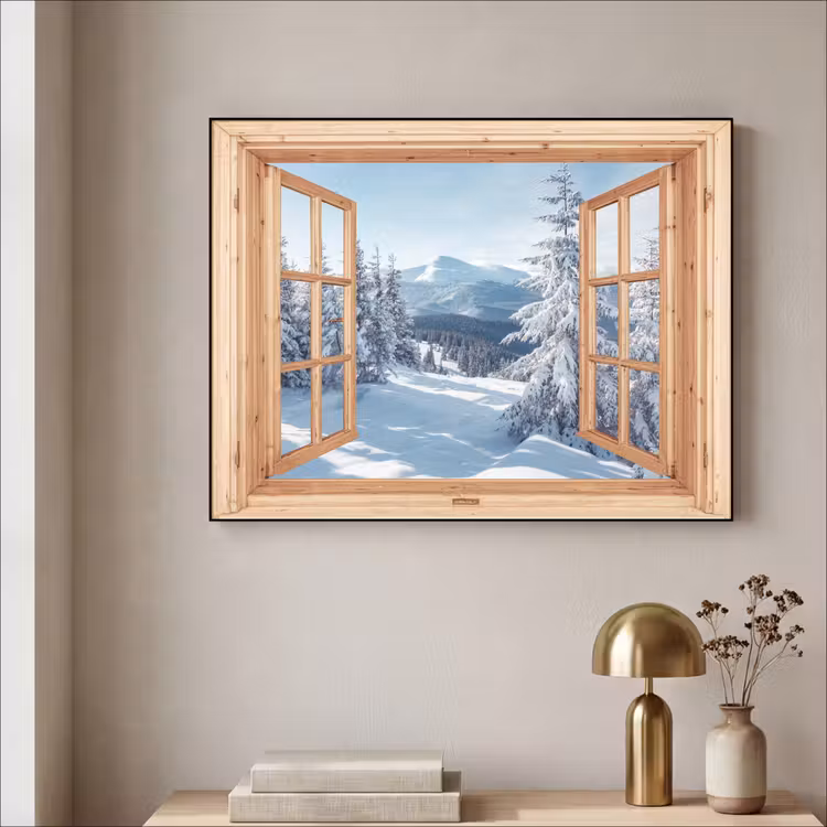 Art Frame - Durchblick - Winterlandschaft - Natur - Berg - Bäume - Holz — 4