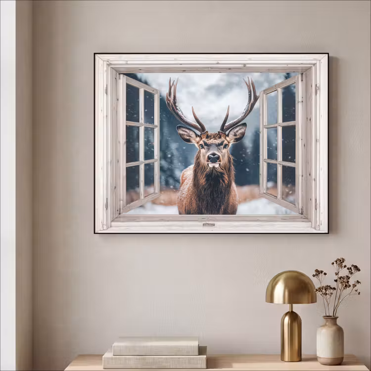 Art Frame - Hirsche - Tiere - Landschaft - Winter - Schnee - Aussicht - Natur — 4