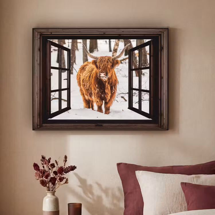 Art Frame - Schottischer Highlander - Schnee - Natur - Tiere - Durchsichtig - Winter — 2