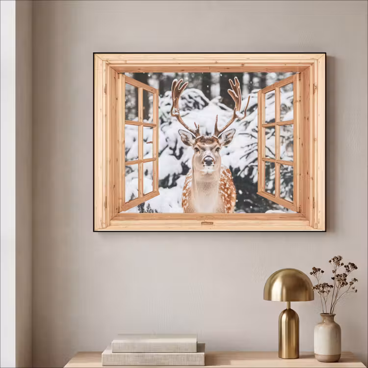 Art Frame - Durchsichtig - Hirsche - Schnee - Winter - Wald - Tiere — 4