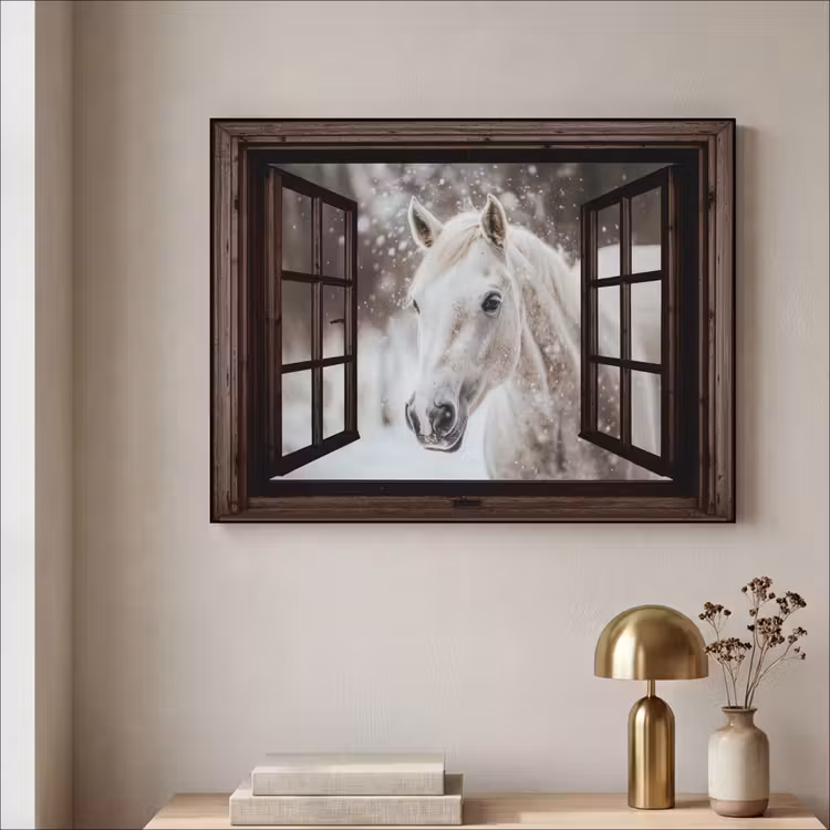 Art Frame - Durchsichtig - Pferd - Weiß - Winterlandschaft - Schnee — 4