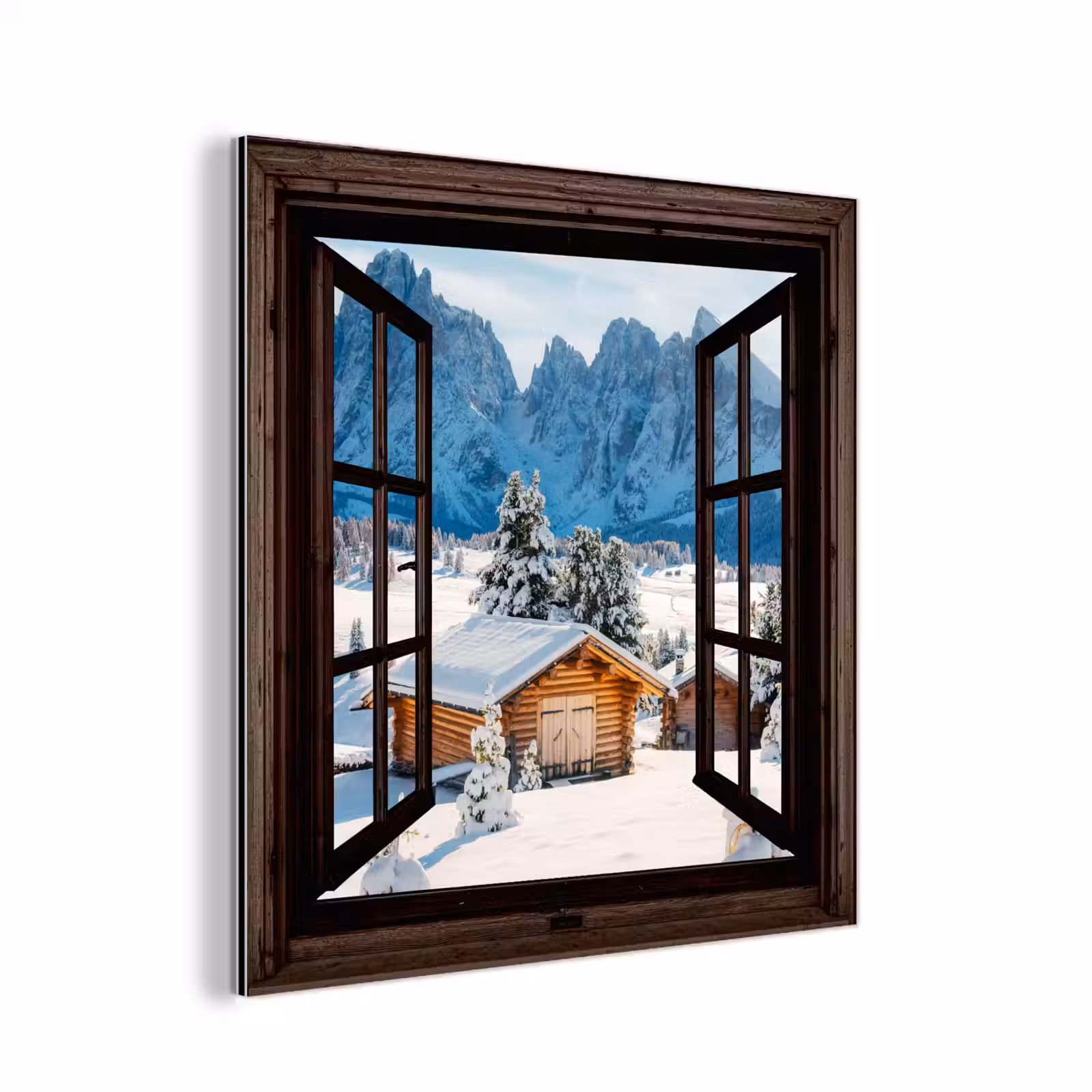 Alu-Dibond-Bild - Aussicht - Winter - Landschaft - Hütte - Berge — 1