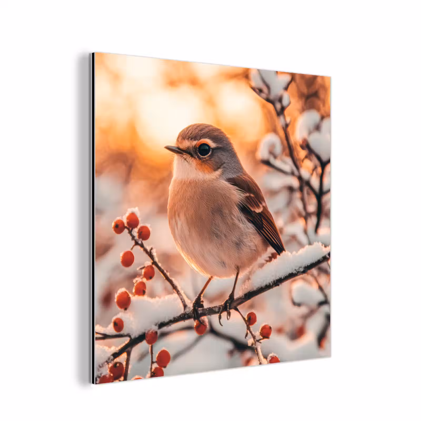 Alu-Dibond-Bild - Vogel - Zweig - Winter - Tiere - Schnee — 1