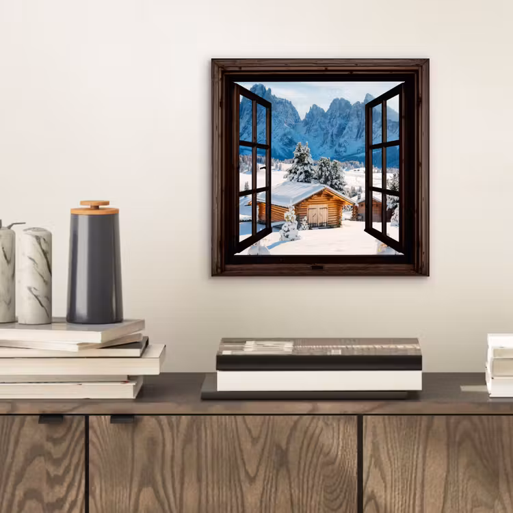 Alu-Dibond-Bild - Aussicht - Winter - Landschaft - Hütte - Berge — 2