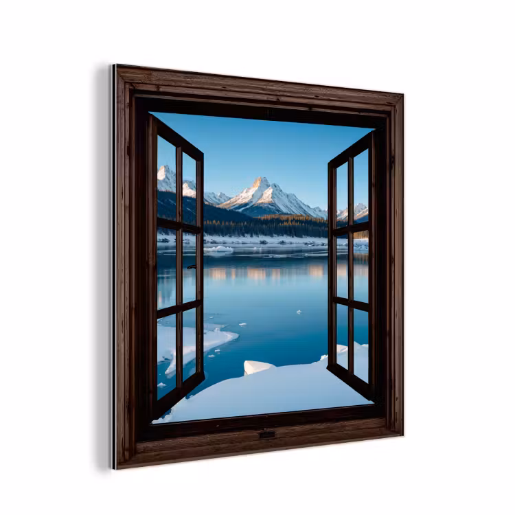 Alu-Dibond-Bild - Durchblick - Winterlandschaft - See - Berge - Ausblicke — 1