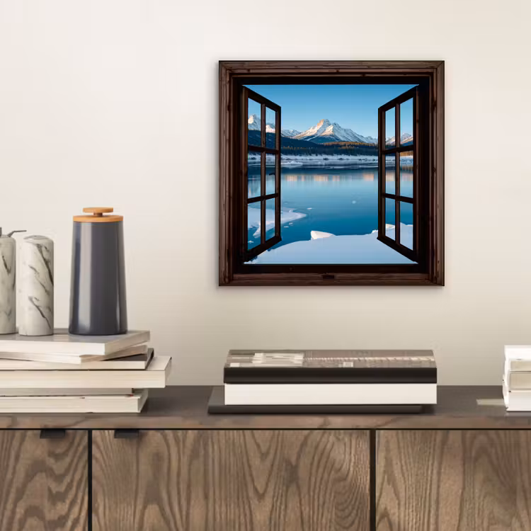 Alu-Dibond-Bild - Durchblick - Winterlandschaft - See - Berge - Ausblicke — 2