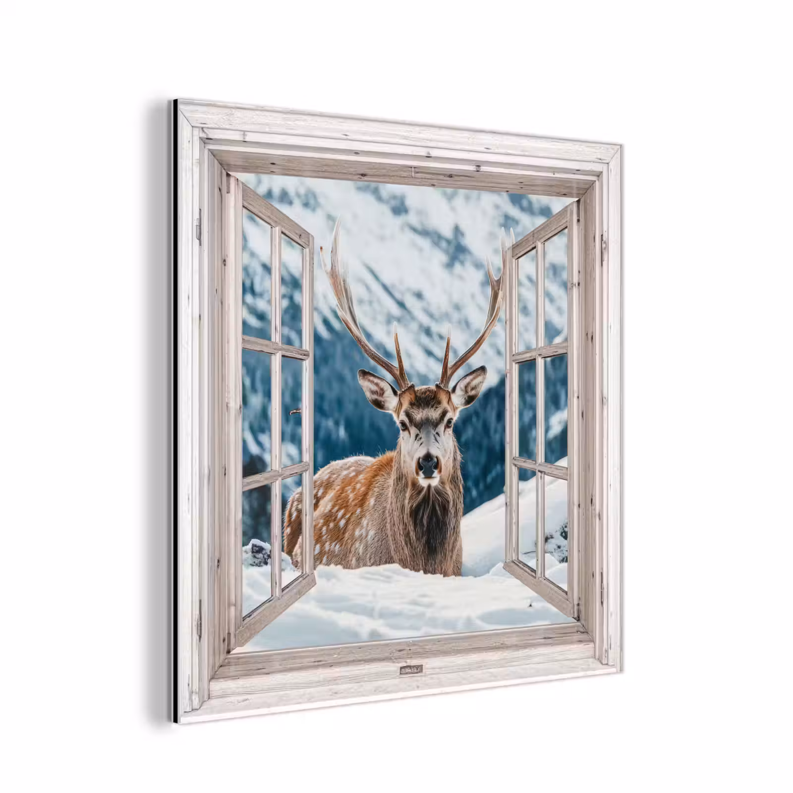 Alu-Dibond-Bild - Hirsche - Winterlandschaft - Natur - Tiere - Ansichten - Berge — 1