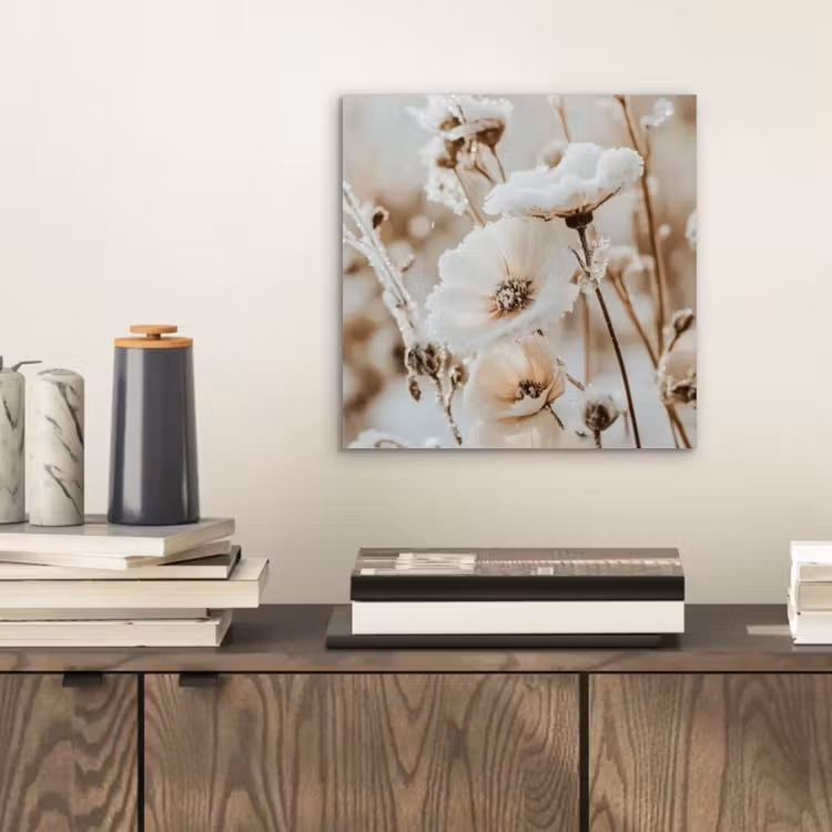 Alu-Dibond-Bild - Blumen - Winter - Weiß - Schnee - Beige — 2