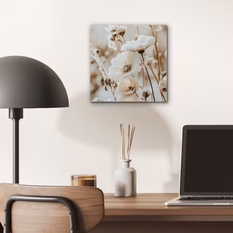 Alu-Dibond-Bild - Blumen - Winter - Weiß - Schnee - Beige — 6