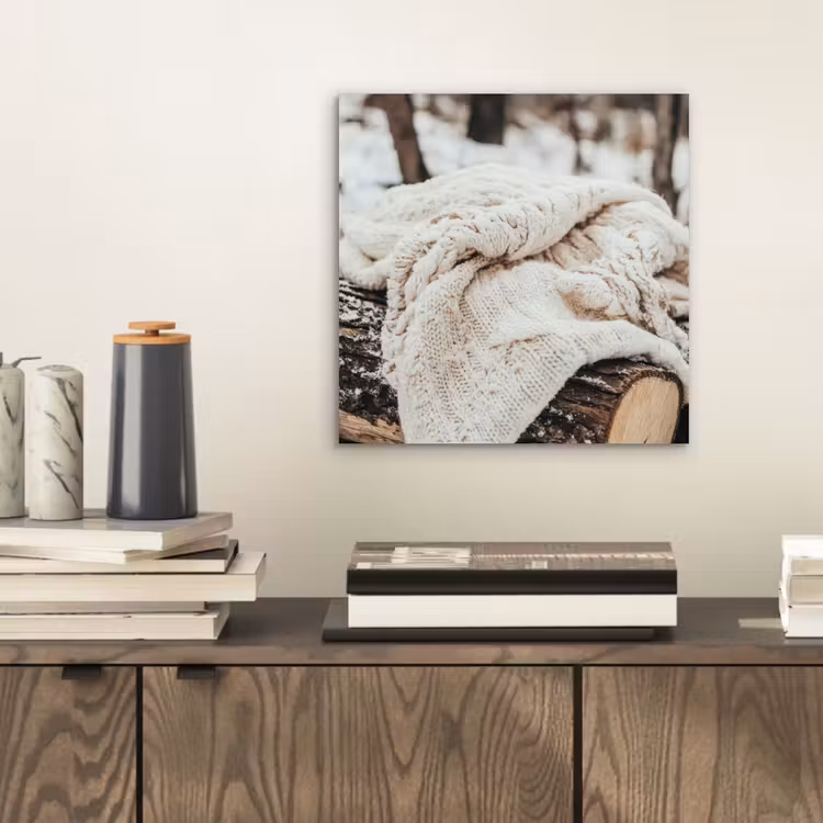 Alu-Dibond-Bild - Decke - Weiß - Baumstumpf - Winter - Schnee — 2
