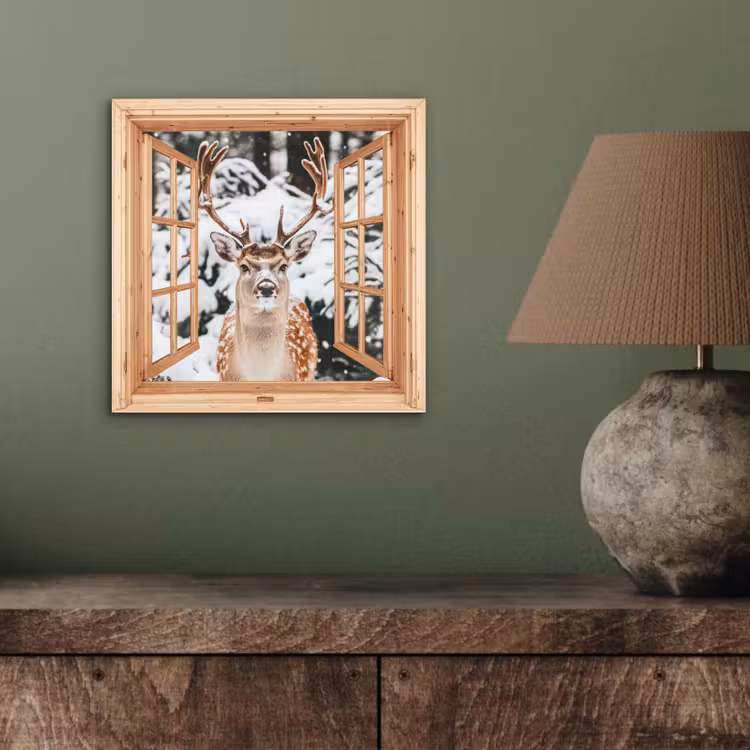 Alu-Dibond-Bild - Durchsichtig - Hirsche - Schnee - Winter - Wald - Tiere — 3