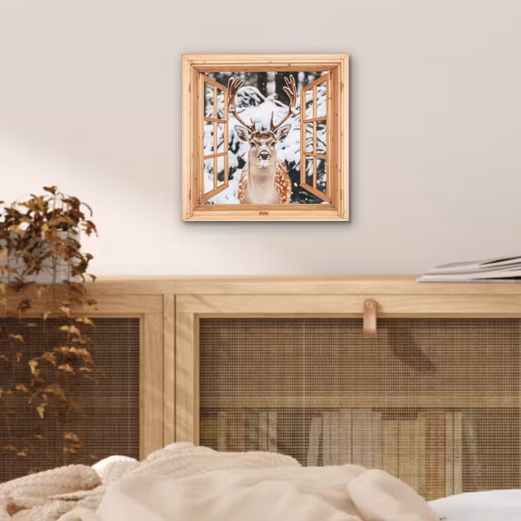 Alu-Dibond-Bild - Durchsichtig - Hirsche - Schnee - Winter - Wald - Tiere — 4