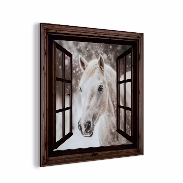 Alu-Dibond-Bild - Durchsichtig - Pferd - Weiß - Winterlandschaft - Schnee — 1