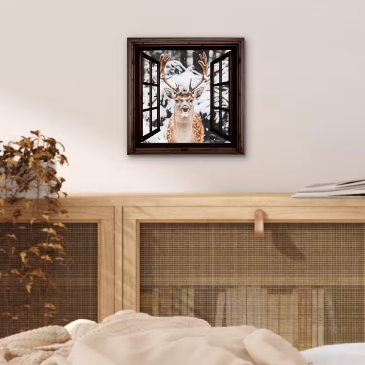 Alu-Dibond-Bild - Hirsche - Schnee - Winter - Wald - Tiere - Durchschauen — 4