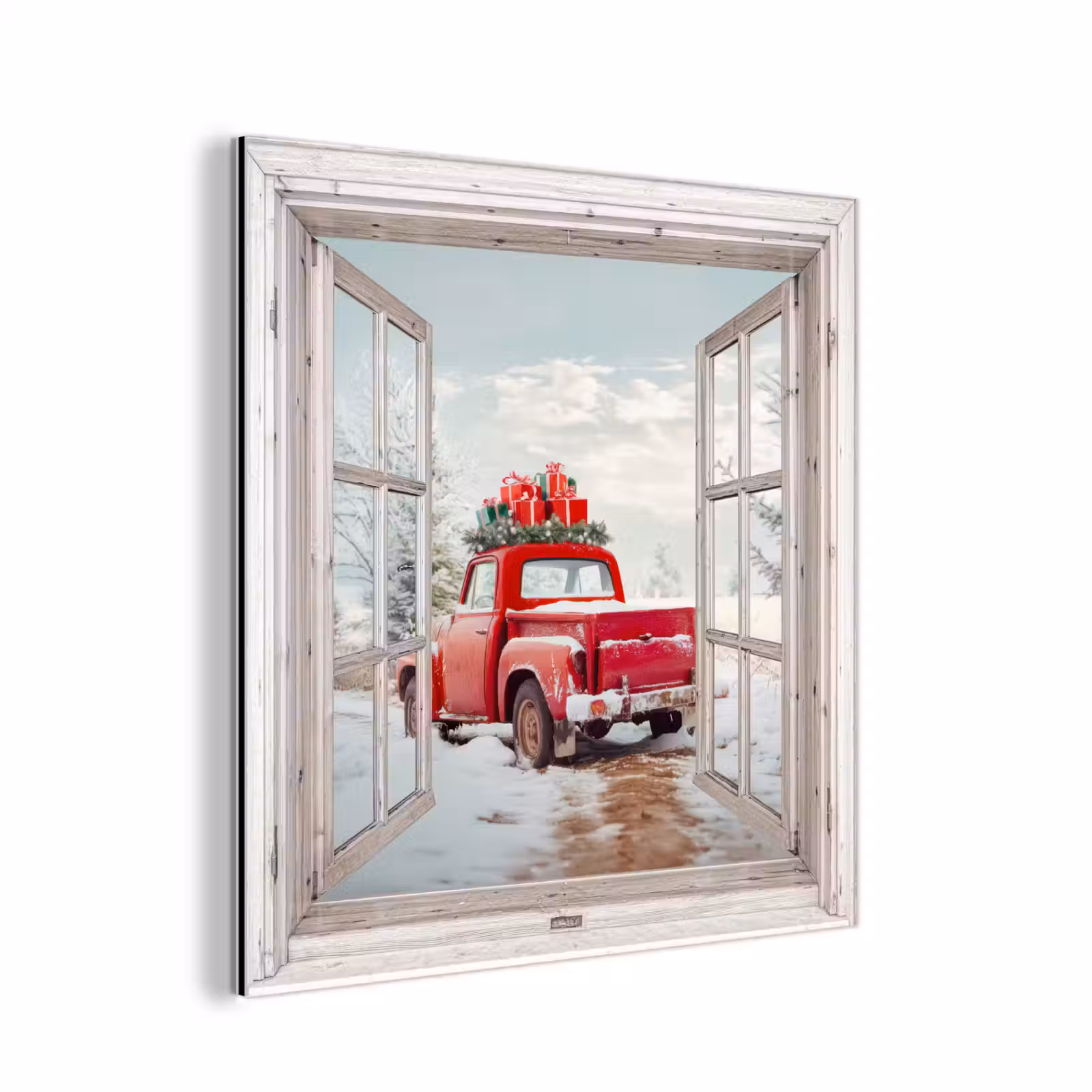 Alu-Dibond-Bild - Auto - Rot - Geschenke - Winter - Weihnachten - Durchsichtig - Weiß — 1