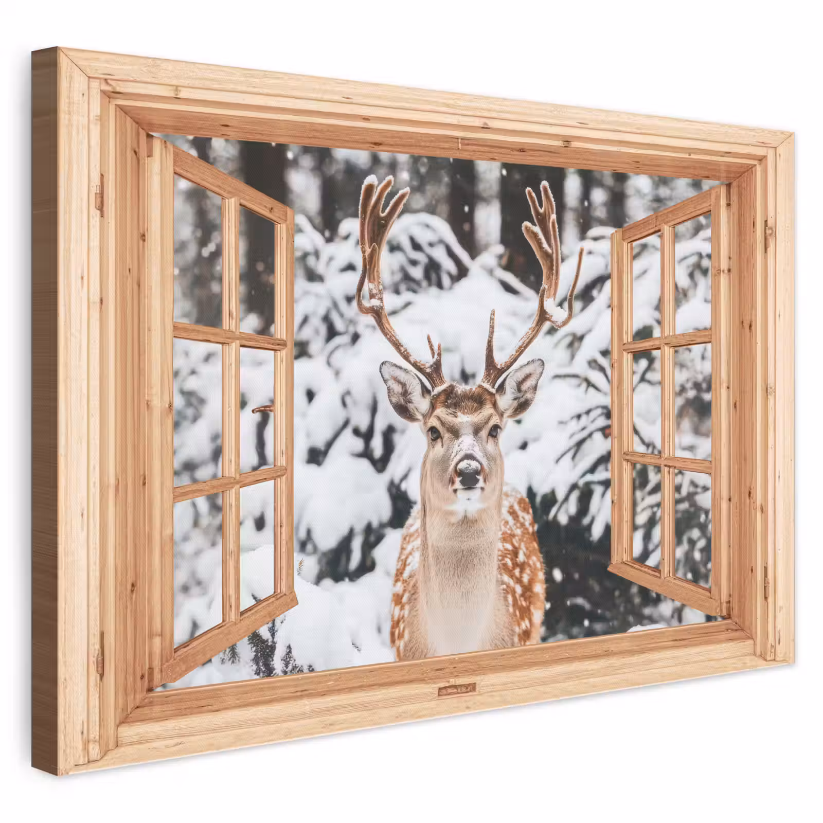 Leinwandbild - Durchsichtig - Hirsche - Schnee - Winter - Wald - Tiere — 1