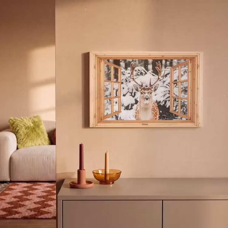 Leinwandbild - Durchsichtig - Hirsche - Schnee - Winter - Wald - Tiere — 2