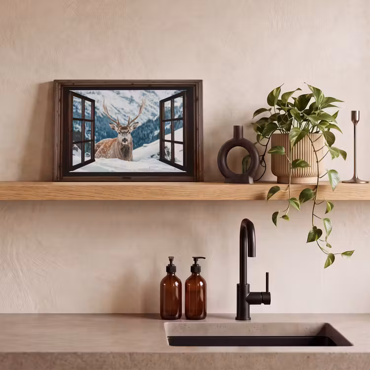 Leinwandbild - Hirsche - Landschaft - Winter - Natur - Tiere - Ansichten - Berge — 3