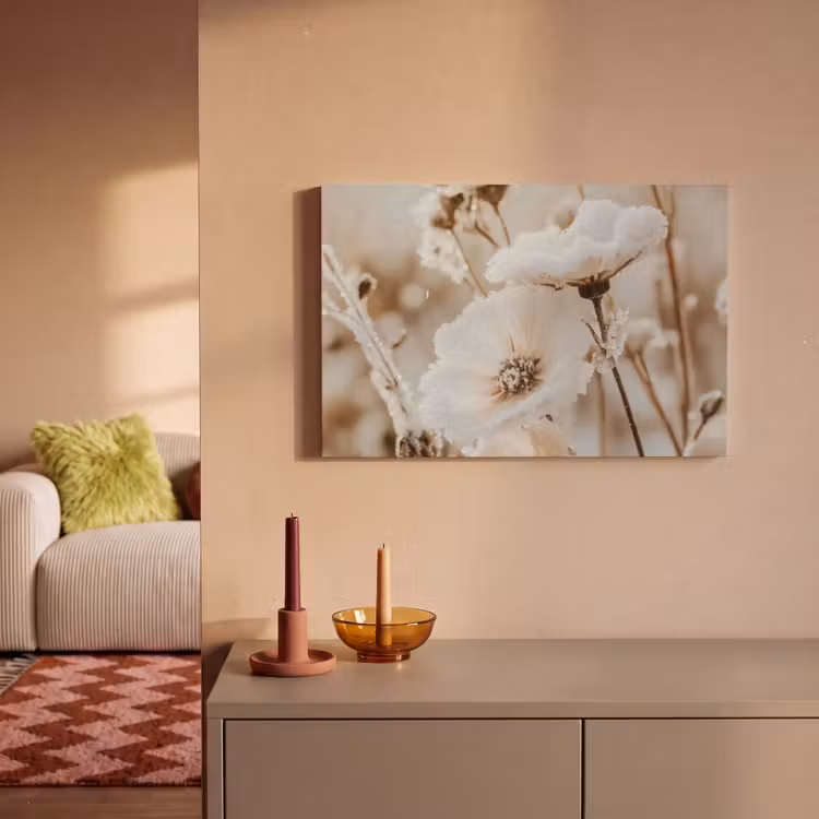 Leinwandbild - Blumen - Winter - Weiß - Schnee - Beige — 2