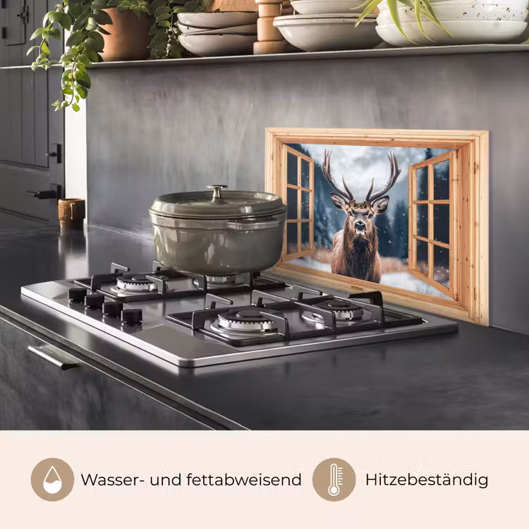 Küchenrückwand - Durchblick - Hirsche - Tiere - Winterlandschaft - Schnee — 3