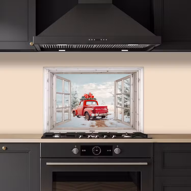 Küchenrückwand - Auto - Rot - Geschenke - Winter - Weihnachten - Durchsichtig - Weiß — 6