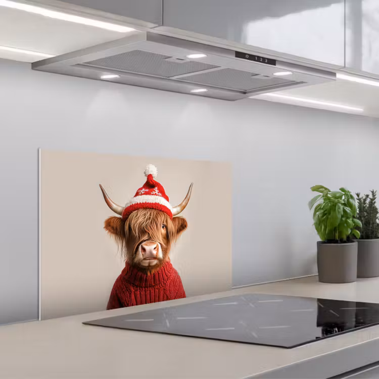 Küchenrückwand - Schottischer Highlander - Weihnachten - Mütze - Pullover - Winter — 1