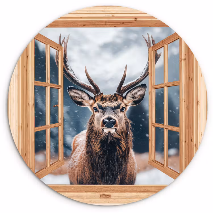 Forexbild Rund - Durchblick - Hirsche - Tiere - Winterlandschaft - Schnee — 1