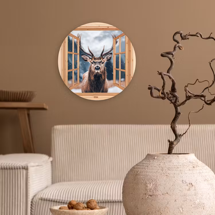 Forexbild Rund - Durchblick - Hirsche - Tiere - Winterlandschaft - Schnee — 2