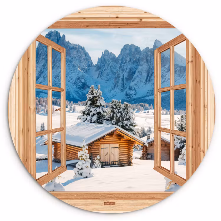 Forexbild Rund - Durchblick - Winterlandschaft - Hütte - Berge - Aussicht — 1