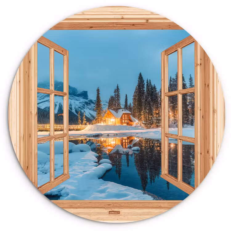 Forexbild Rund - Winterlandschaft - Natur - Haus - Berge - Aussicht - Fenster — 1