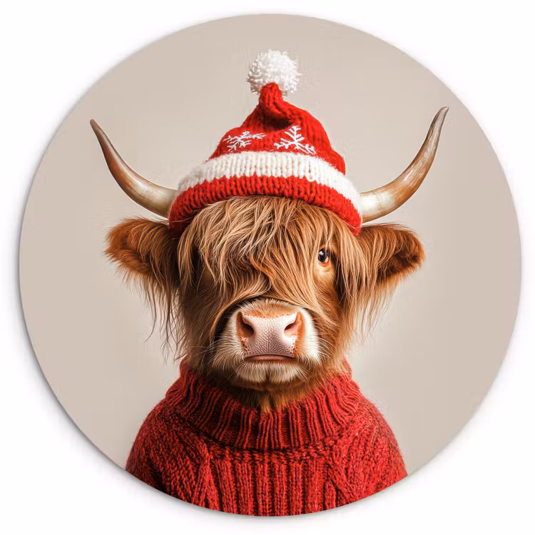 Forexbild Rund - Schottischer Highlander - Weihnachten - Mütze - Pullover - Winter — 1