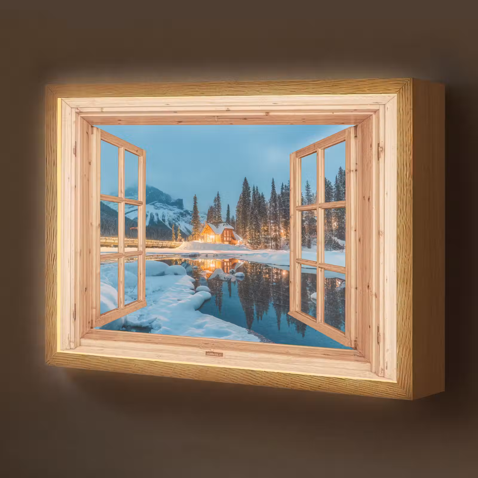 Nachtlicht Kinder - Winterlandschaft - Natur - Haus - Berge - Aussicht - Fenster — 1