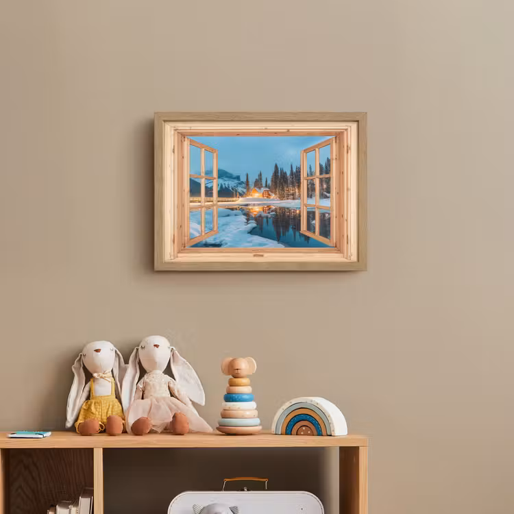 Nachtlicht Kinder - Winterlandschaft - Natur - Haus - Berge - Aussicht - Fenster — 3