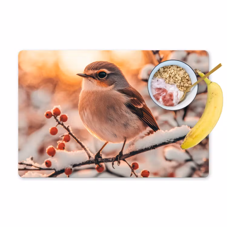 Tischset - 6 Stück - Vogel - Zweig - Winter - Tiere - Schnee — 1