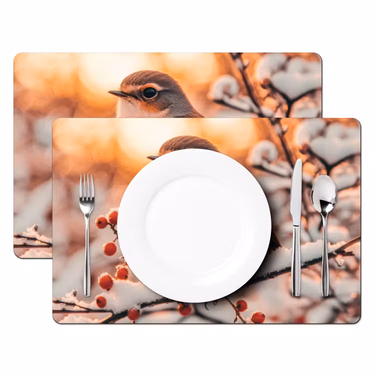 Tischset - 6 Stück - Vogel - Zweig - Winter - Tiere - Schnee — 2