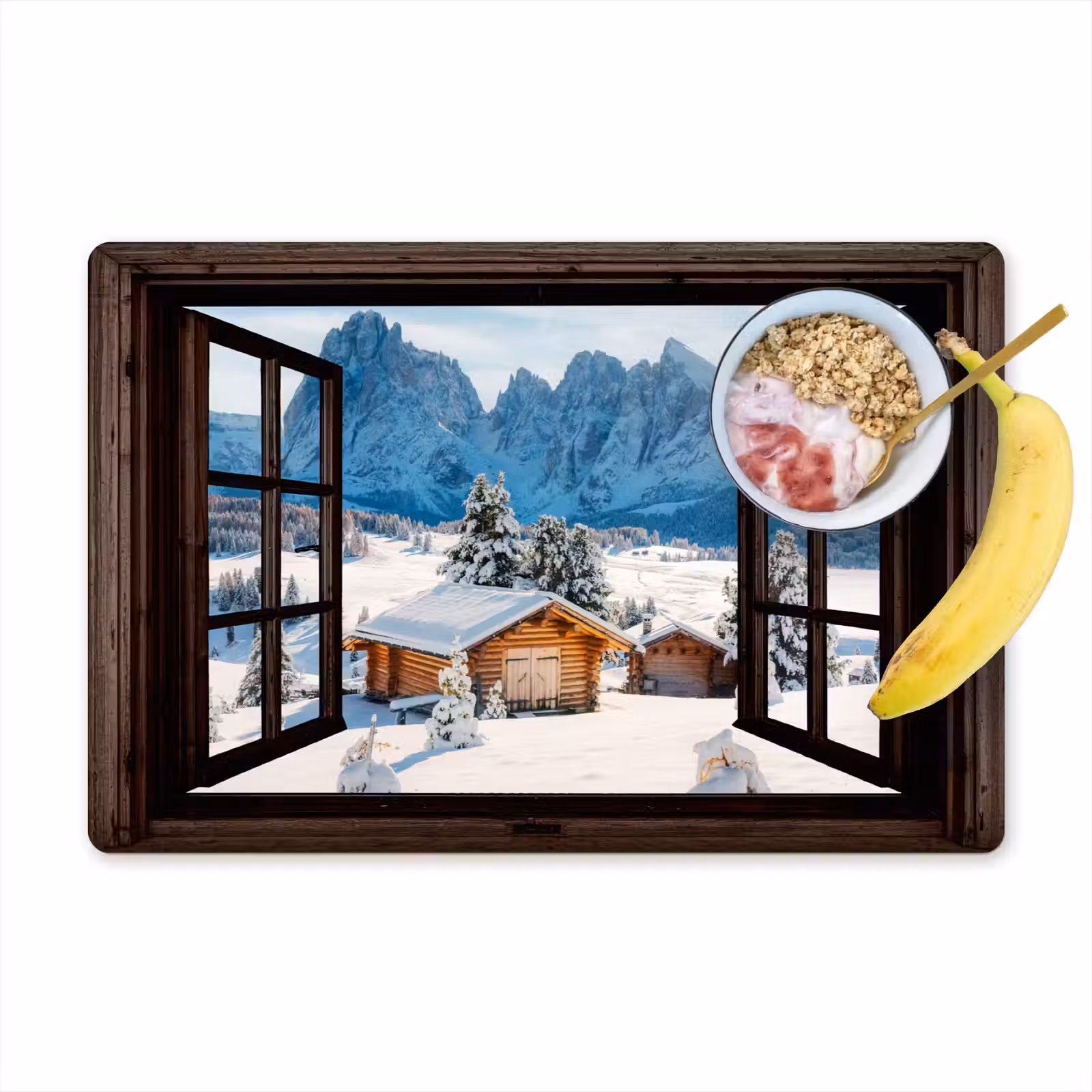 Tischset - 6 Stück - Aussicht - Winter - Landschaft - Hütte - Berge — 1