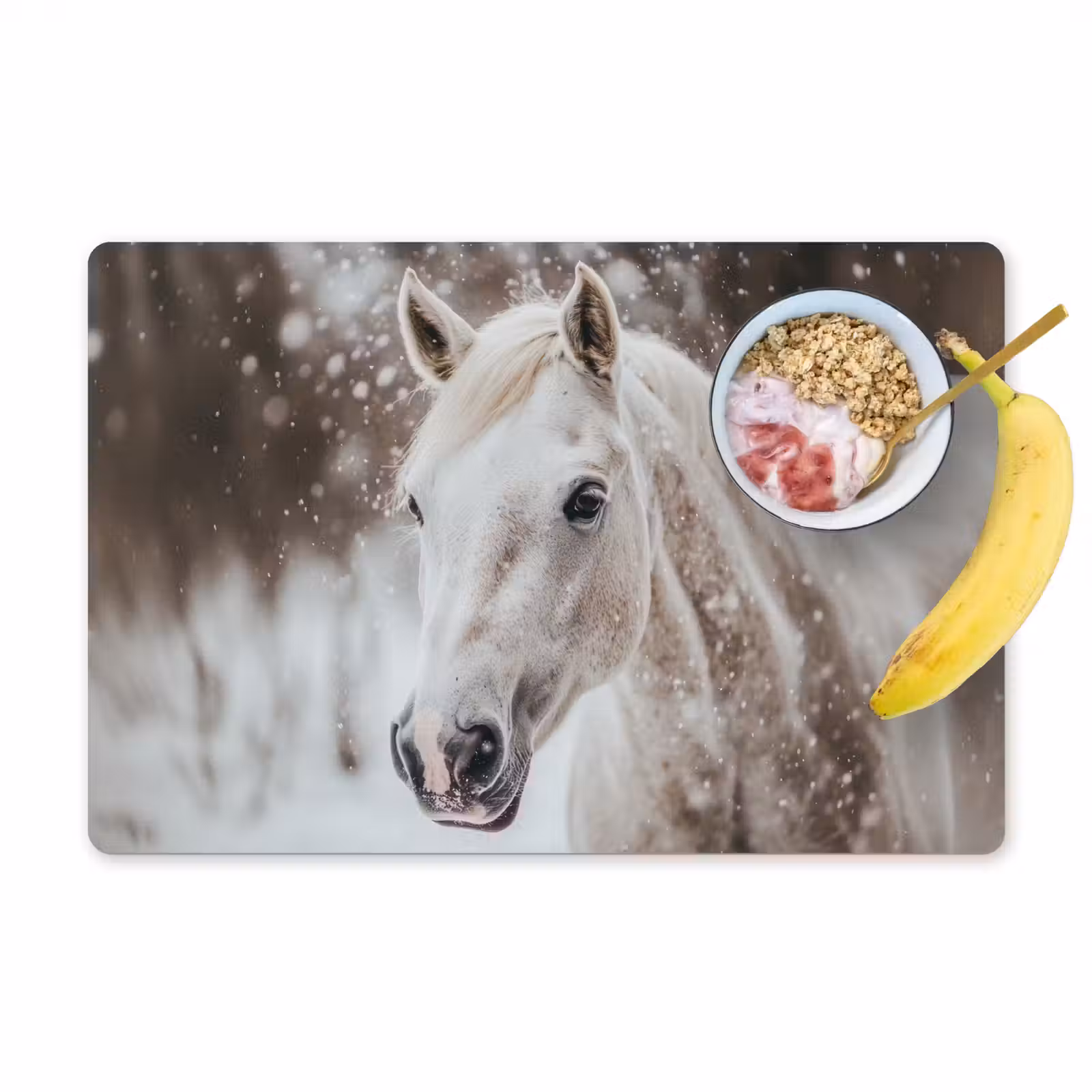 Tischset - 6 Stück - Pferd - Weiß - Winter - Natur - Schnee - Tiere — 1