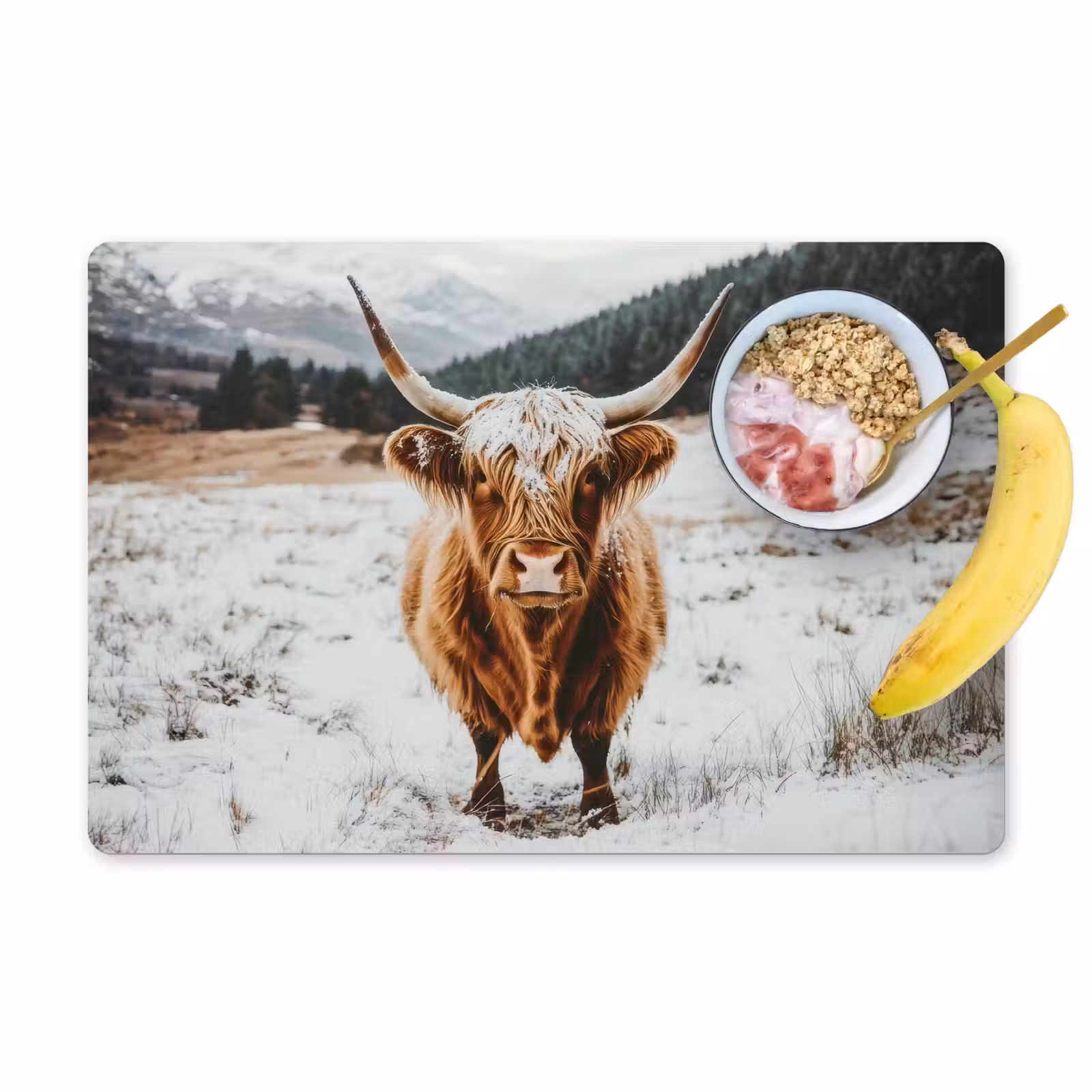 Tischset - 6 Stück - Schottische Highlander - Landschaft - Schnee - Berge - Winter — 1