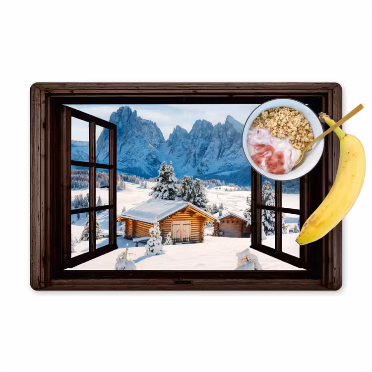 Tischset - 6 Stück - Aussicht - Winter - Landschaft - Hütte - Berge — 1