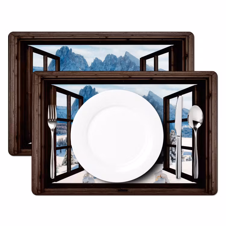 Tischset - 6 Stück - Aussicht - Winter - Landschaft - Hütte - Berge — 2