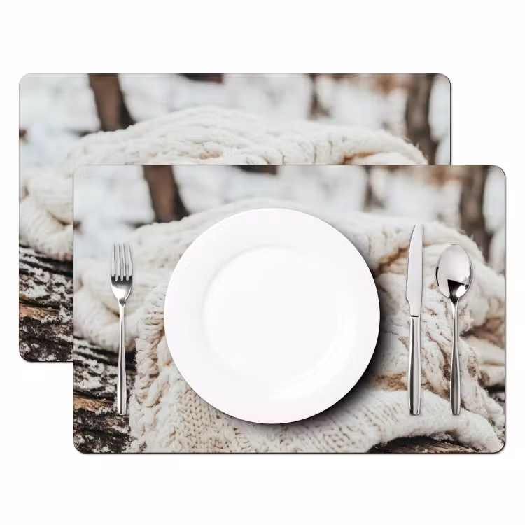 Tischset - 6 Stück - Decke - Weiß - Baumstumpf - Winter - Schnee — 2