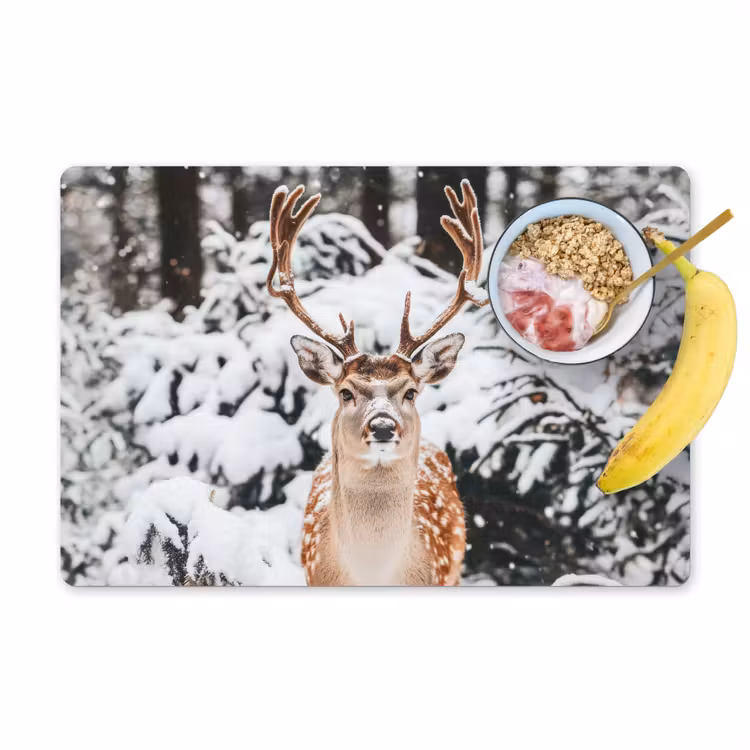 Tischset - 6 Stück - Hirsche - Schnee - Winter - Wald - Tiere — 1