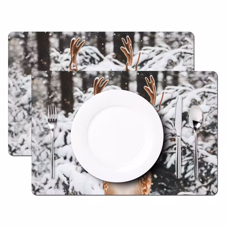 Tischset - 6 Stück - Hirsche - Schnee - Winter - Wald - Tiere — 2