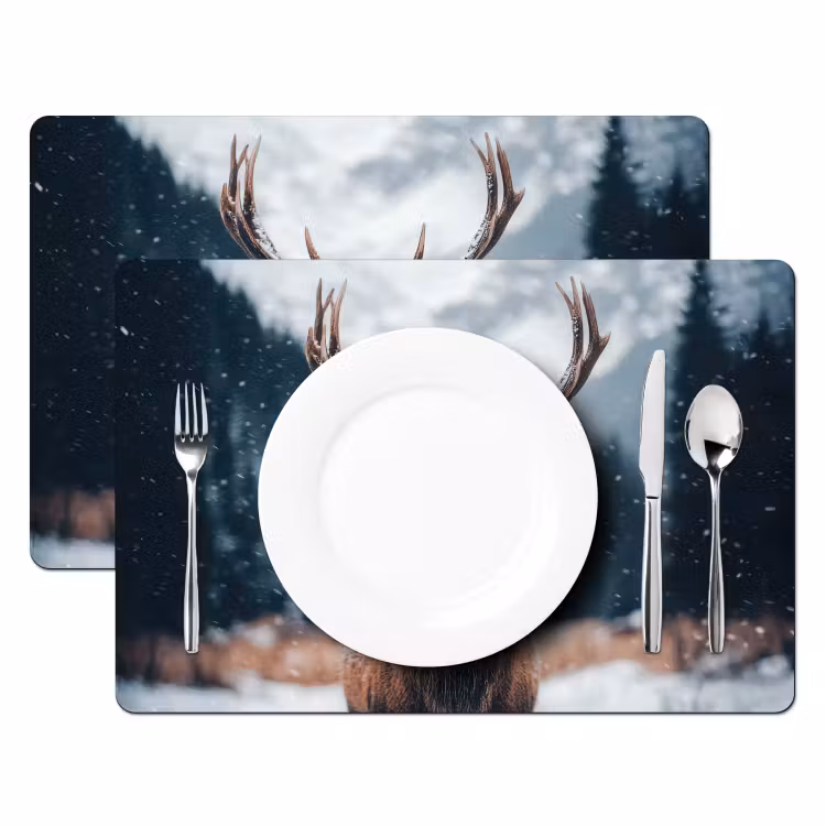 Tischset - 6 Stück - Hirsche - Tiere - Landschaft - Winter - Schnee — 2