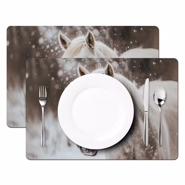 Tischset - 6 Stück - Pferd - Weiß - Winter - Natur - Schnee - Tiere — 2